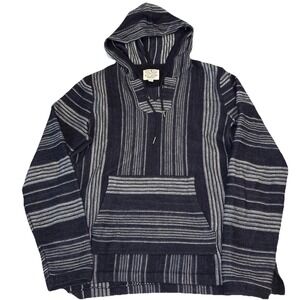 Lucky Brand Baja Poncho Men's Medium Blue Striped Hoodie Pullover Beach Sweater